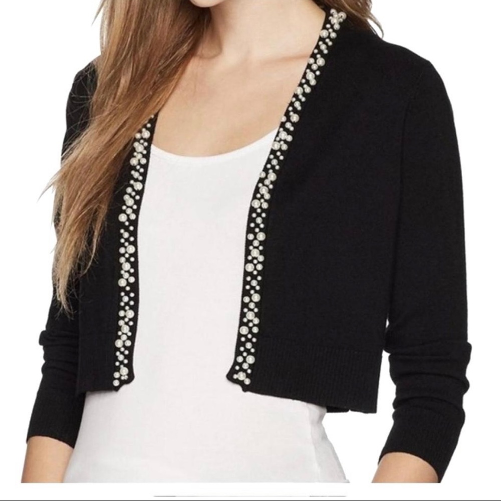 CK black cardigan with pear trim